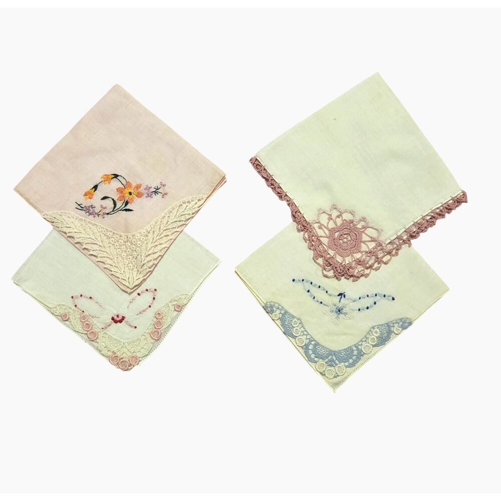 Vintage Linen Lace Hankies Doily Lot Crotchet Trim Pristine